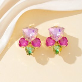 Blossom Bijoux - Clipsörhängen Crystal Fan Fuchsia Mix