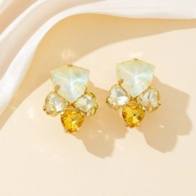 Blossom Bijoux - Clipsörhängen Crystal Fan Gul Mix