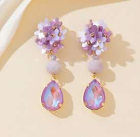 Blossom Bijoux - Clipsörhängen Floral Drop Lila