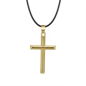 Highnose 925 - Halsband Kors Läder Guld