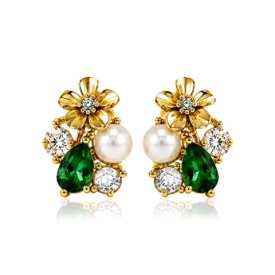 Ioaku - Örhängen La Fleur Sirene Garden Stud Guld Emerald