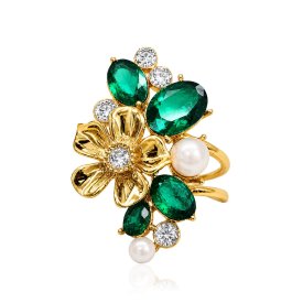Ioaku - Ring La Fleur Sirene Garden Guld Emerald