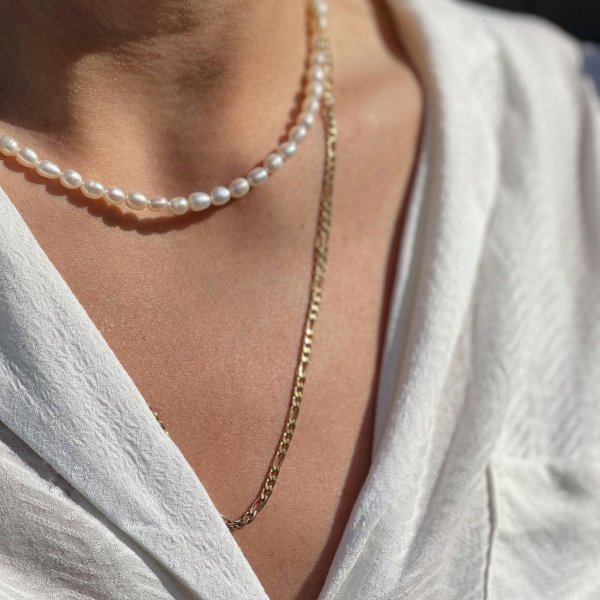 Astrid & Agnes - Halsband Palma Kort Guld Vit