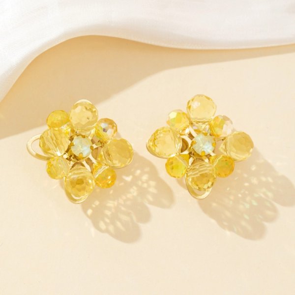 Blossom Bijoux - Clipsörhängen Crystal Flower Gul