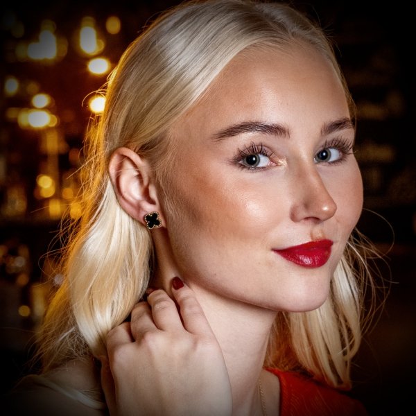 Bud To Rose - Örhängen Clover Svart Guld