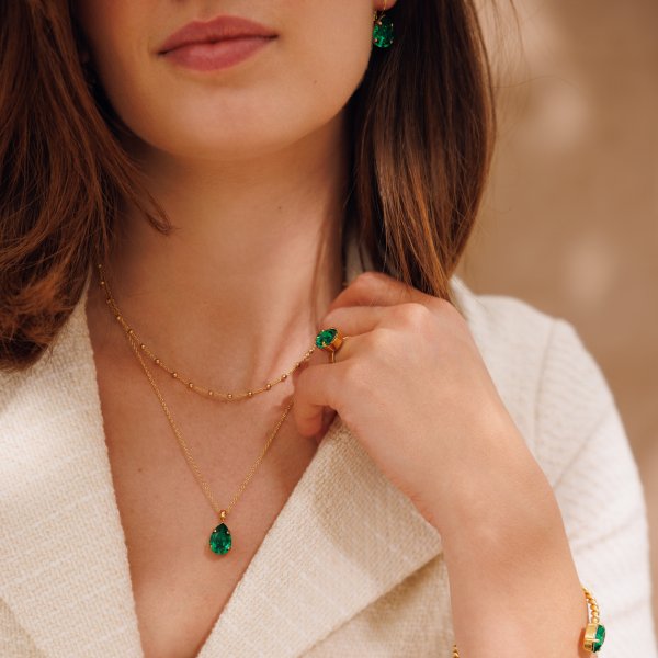 Caroline Svedbom - Armband Mini Drop Guld Majestic Green