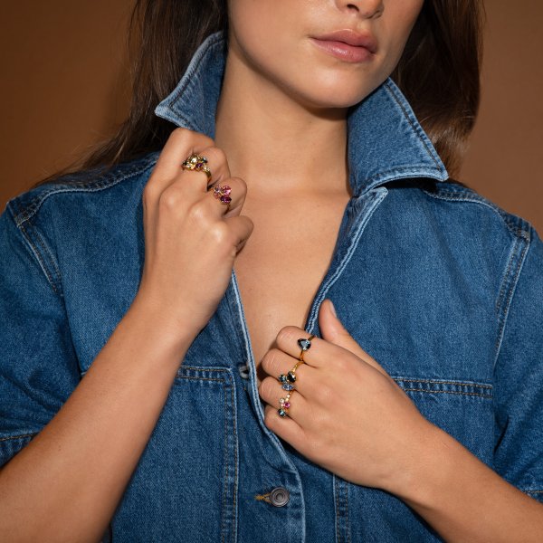 Caroline Svedbom - Ring Ana Guld Denim Blue Combo