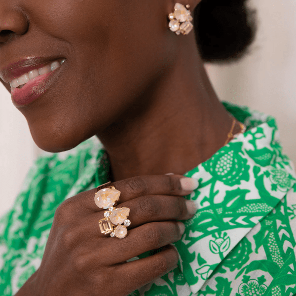 Caroline Svedbom - Ring Angelina Rhodium Ivory Delite Combo