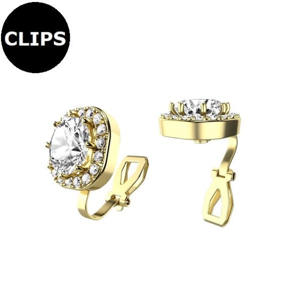 Clipsörhängen - Stål Halo CZ Guld