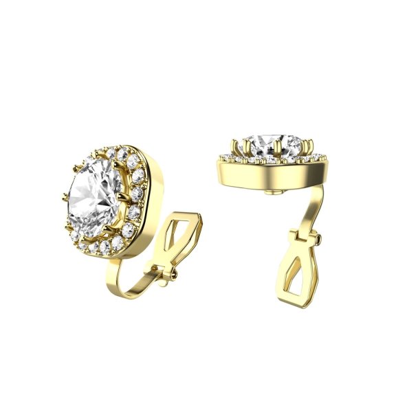 Clipsörhängen - Stål Halo CZ Guld