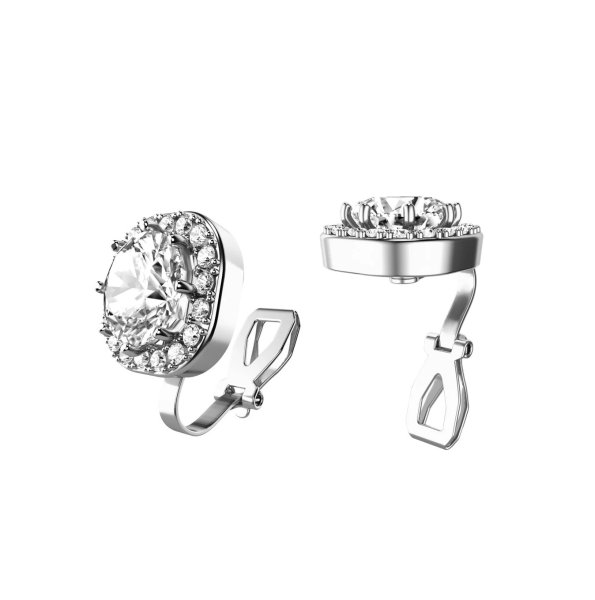 Clipsörhängen - Stål Halo CZ Silver