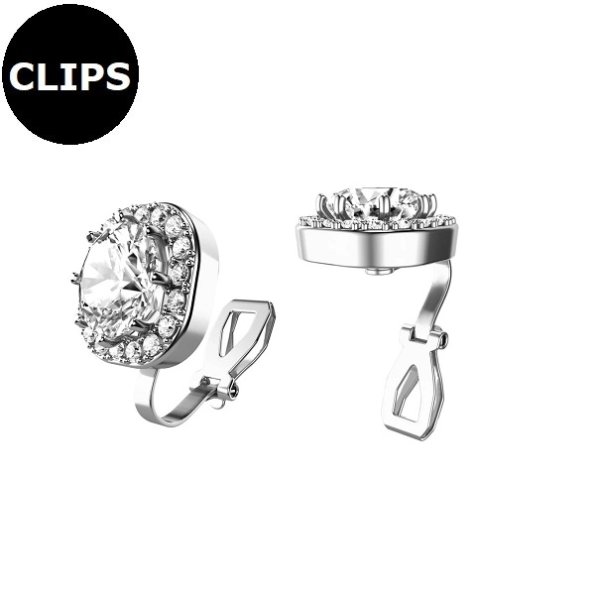 Clipsörhängen - Stål Halo CZ Silver