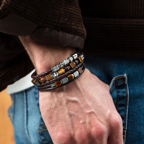 Coeur De Lion - Armband Unisex Leather 3-Strand Brun