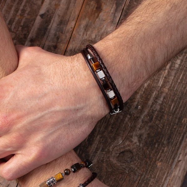 Coeur De Lion - Armband Unisex Leather 3-Strand Brun
