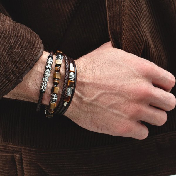 Coeur De Lion - Armband Unisex Leather Spikes Brun