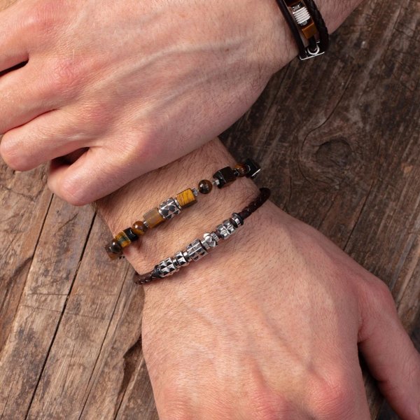 Coeur De Lion - Armband Unisex Leather Spikes Brun