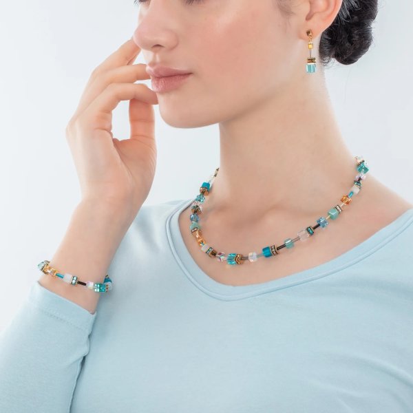 Coeur De Lion - Halsband Geocube Iconic Turquoise Guld