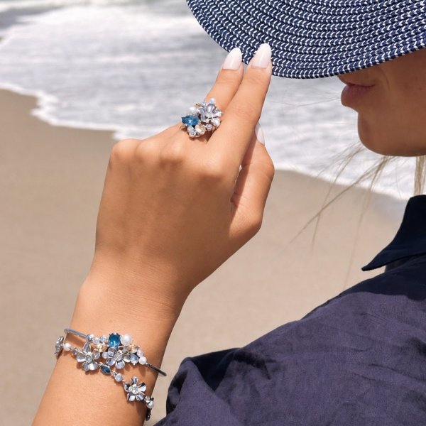 Ioaku - Armband La Fleur Sirene Garden Cuff Silver Blå