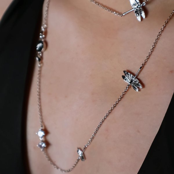 Ioaku - Halsband Dragonfly Reborn Long Silver