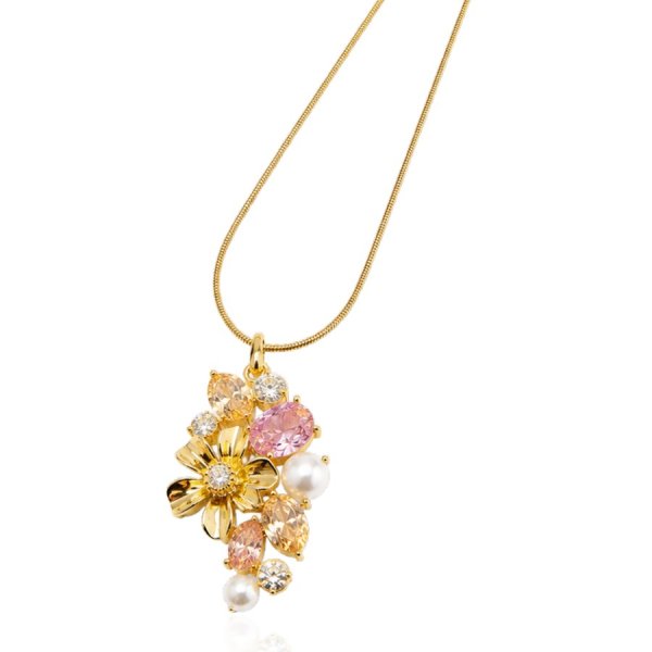 Ioaku - Halsband La Fleur Sirene Garden Pendant Guld Rosa