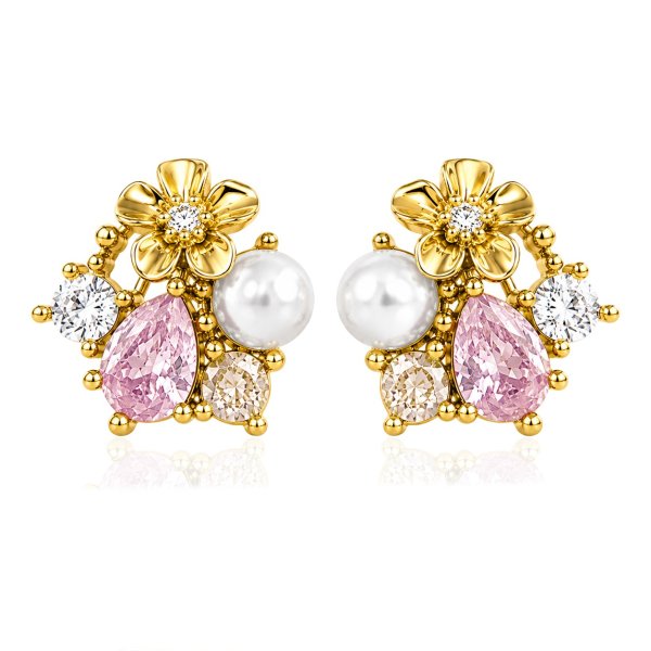 Ioaku - Örhängen La Fleur Sirene Garden Stud Guld Rosa