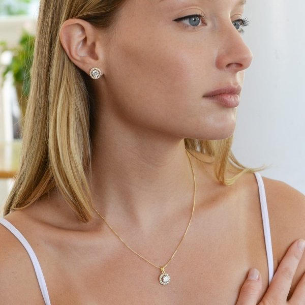 Mariell - Halsband + Örhängen Halo Guld Klar